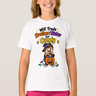 Camiseta Irmãos Engraçados no Halloween Trocarão Irmãos por