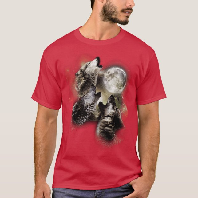 Camiseta Irmãos Lobo Uivando na Lua Cheia retrô (Frente)