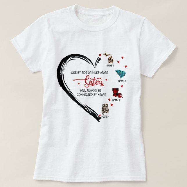 Camiseta Irmãs, Besties Sempre Serão Conectadas Por Coração (Frente do Design)