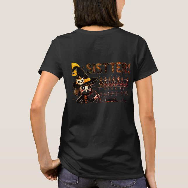 Camiseta "Irmãs do Halloween - Prática Escrevendo assustado (Verso)