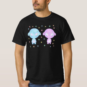 Camiseta Irmãs Gêmeas Alien Pastel Kawaii Cósmico Fofo