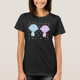Camiseta Irmãs Gêmeas Alien Pastel Kawaii Cósmico Fofo