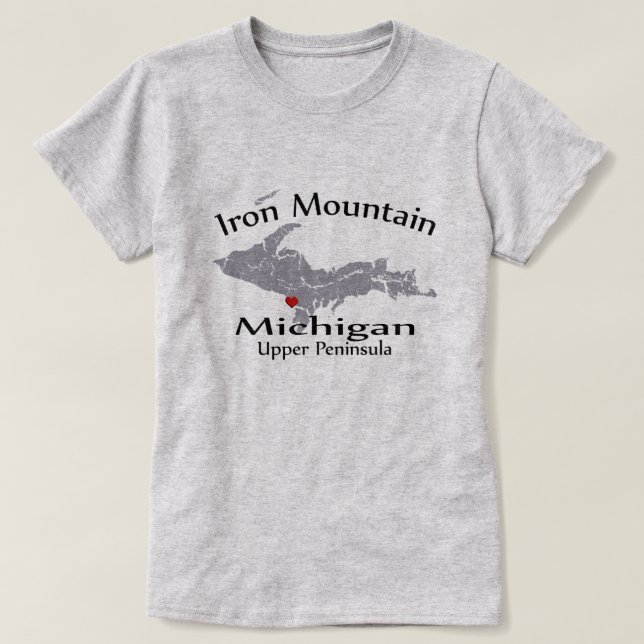 Camiseta Iron Mountain Michigan Heart Map Design Damas (Frente do Design)