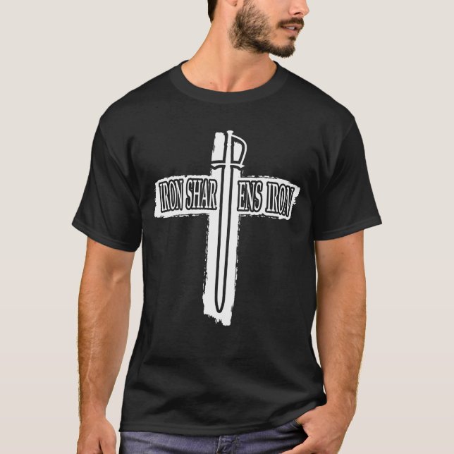 Camiseta Iron Sharpens Iron Christian Phi Rho Design (Frente)