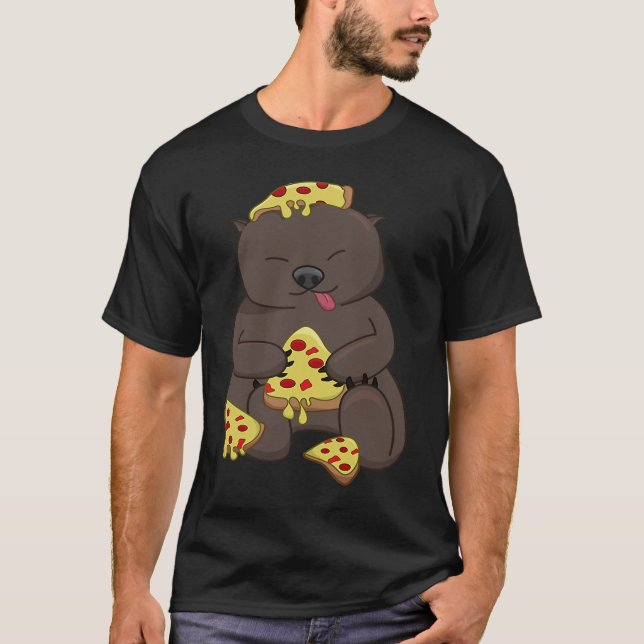 Camiseta Ironic Wombat Eating Pizza Cute Rodent (Frente)