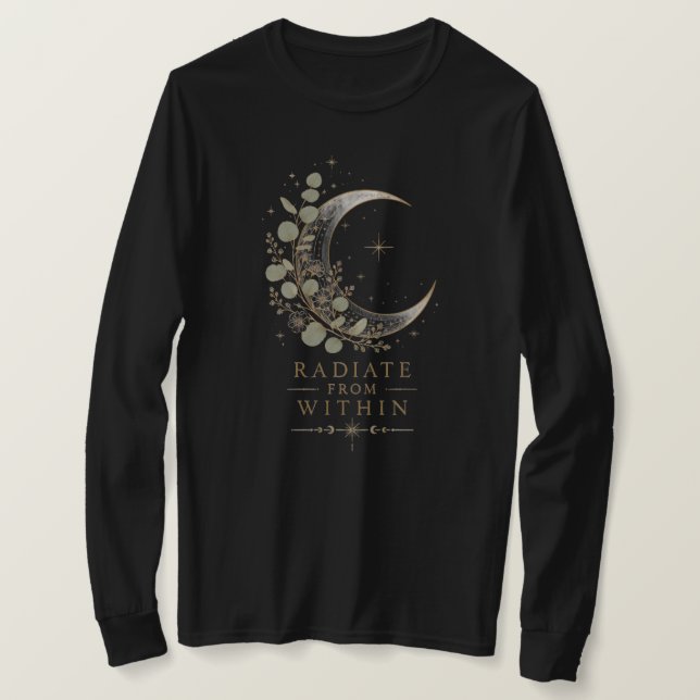 Camiseta Irradie de Dentro Boho Celestial Crescente (Frente do Design)