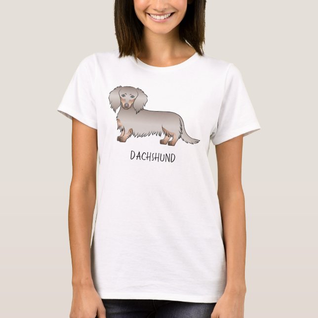 Camiseta Isabella E Tan Cabelo Comprido Cachorro Dachshund  (Frente)