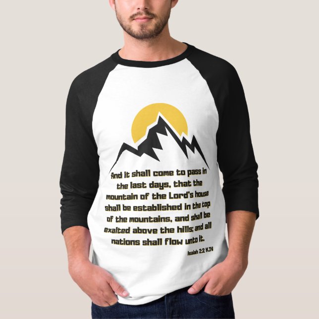 Camiseta Isaiah 2:2 Escritura de Bíblia Cote KJV Masculinos (Frente)