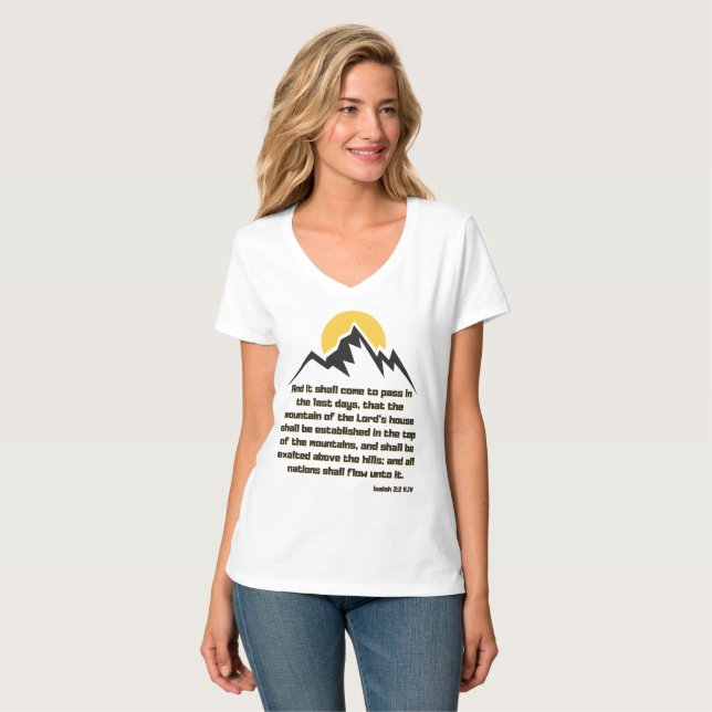 Camiseta Isaiah 2:2 Escritura de Bíblias Citação KJV Womens (Frente Completa)