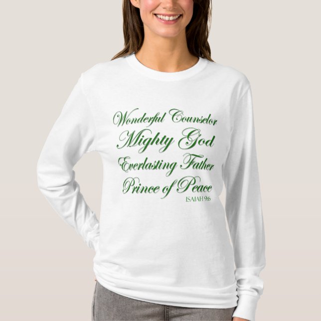 Camiseta Isaiah 9:6 Escritura Cristã de Natal Longa (Frente)