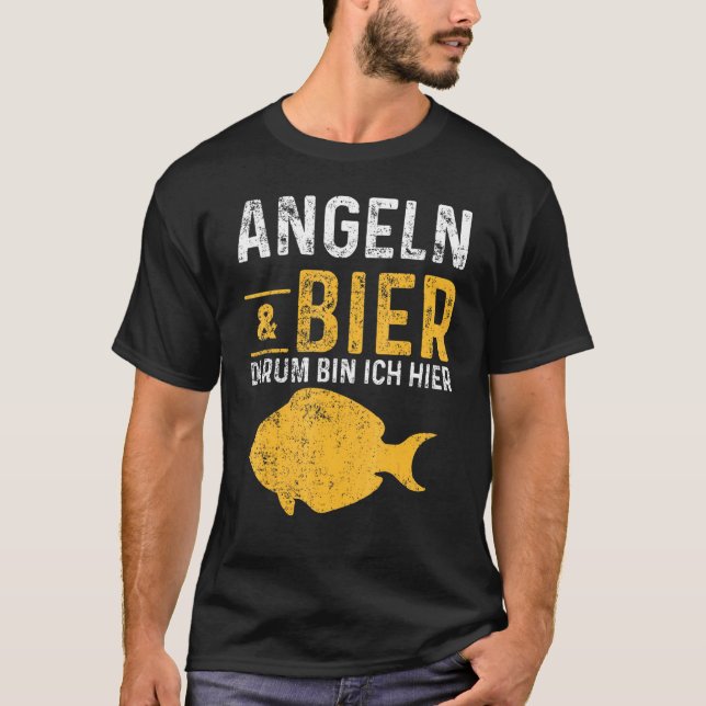 Camiseta Isca de Pesca de Peixe com Cerveja e Vara de Pesca (Frente)