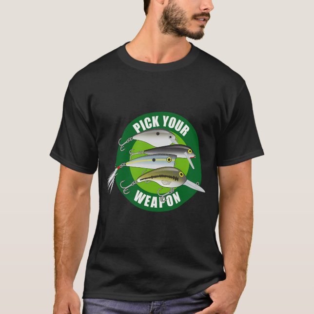 Camiseta Isca de Pesca Escolha Sua Arma - Verde no Verde (Frente)