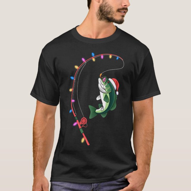 Camiseta Isca de Pesca Retro Árvore de Natal Pescadores Fis (Frente)