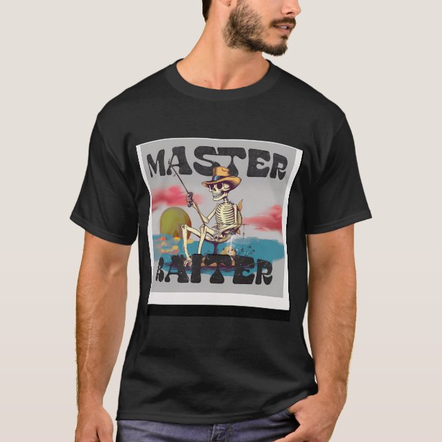 Camiseta isca mestre retrô com esqueleto de pesca (Frente)