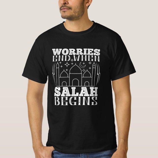 Camiseta Islã - As Preocupações Terminam Quando Salah Começ (Frente)
