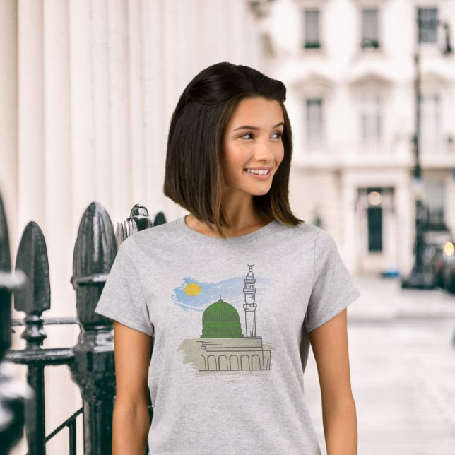 Camiseta Islâmica Feminina: Masjid an-Nabawi & Paz (Criador carregado)