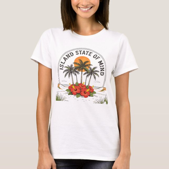 Camiseta Island State of Mind Vintage Tropical Hibiscus (Frente)