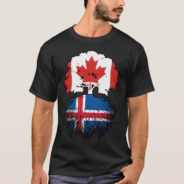 Camiseta Islândia Canada Tree Roots Flag (Frente)
