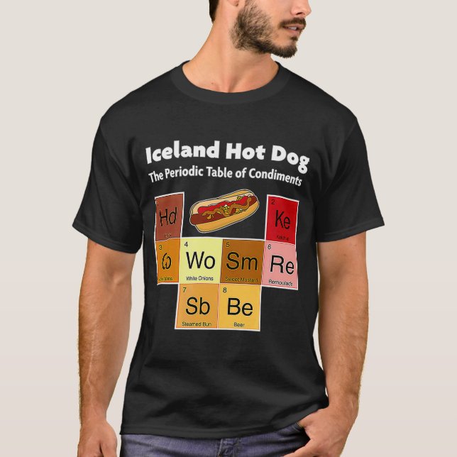 Camiseta Islândia Hotdog Viking Cuisine Mostarda Periódica  (Frente)