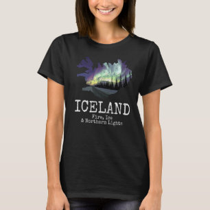 Camiseta Islândia Mapear Norte De Gelo De Fogo Luz Islandes