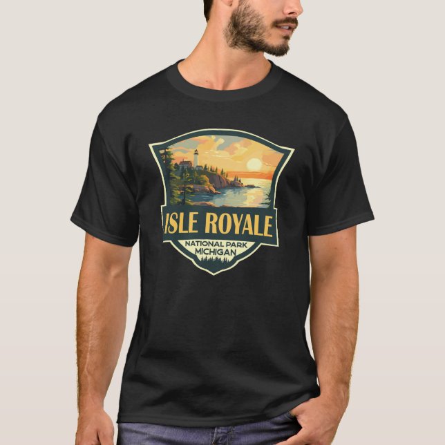 Camiseta Isle Royale National Park Ilustration Retro Crachá (Frente)