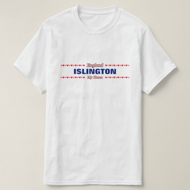 Camiseta ISLINGTON - Minha casa - Inglaterra; Corações (Frente do Design)