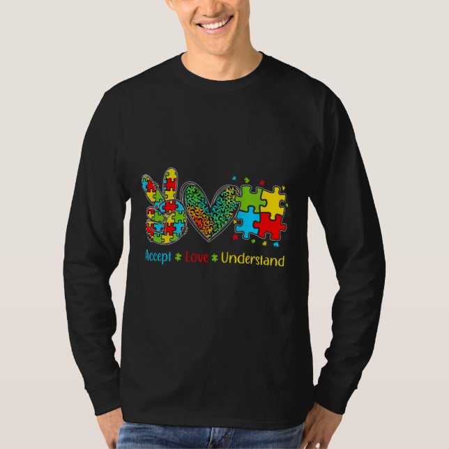Camiseta Ism Accept Love Compreende Peças Quebra-cabeça Tie (Frente)