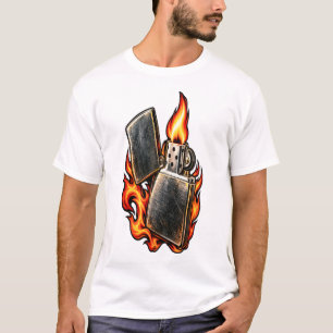 Camiseta Isqueiro de Metal Vintage com Chamas Arte de Fogo