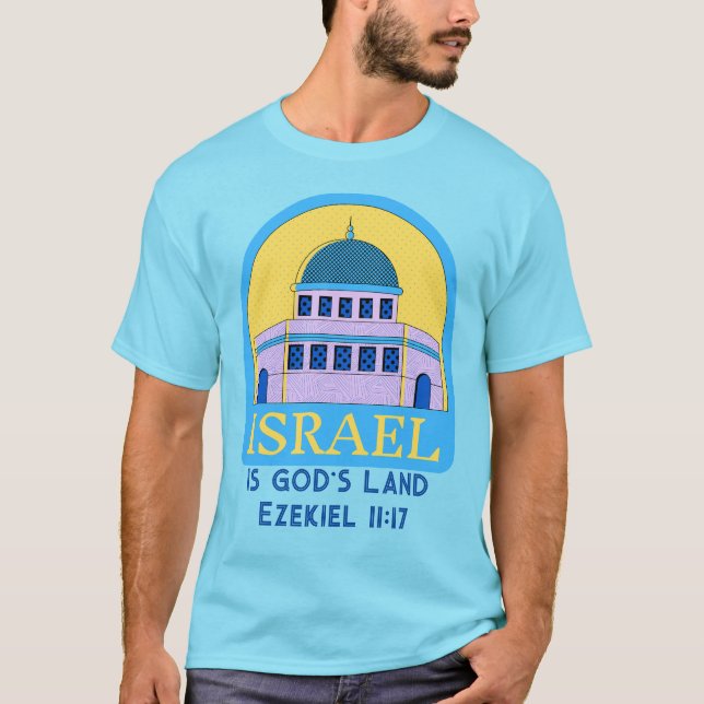Camiseta Israel é a terra de Deus Ezekiel 11:17 Amarelo Azu (Frente)