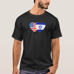 Camiseta Israel e EUA Flag Twin Heart para os judeus americ