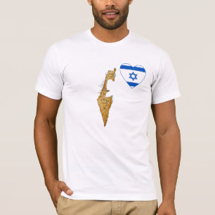 Camiseta Israel Flag Heart and Map T-Shirt