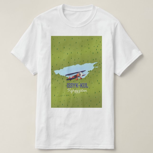 Camiseta Issyk-Kul Quirguistão lago poster de viagens arte. (Frente do Design)