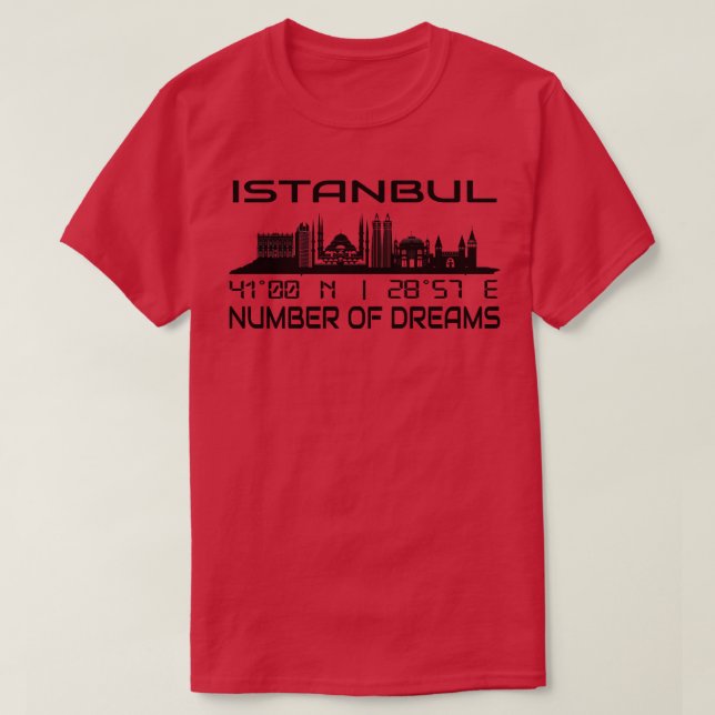 Camiseta Istambul Skyline GPS coordena Silhouette (Frente do Design)