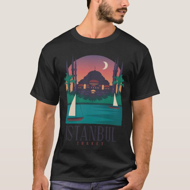 Camiseta Istambul Turquia Cidade Skyline Silhouette Outline (Frente)