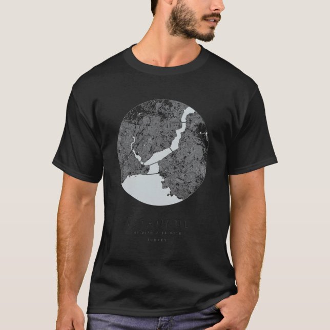 Camiseta Istambul Turquia coordena Mapa da cidade natal (Frente)