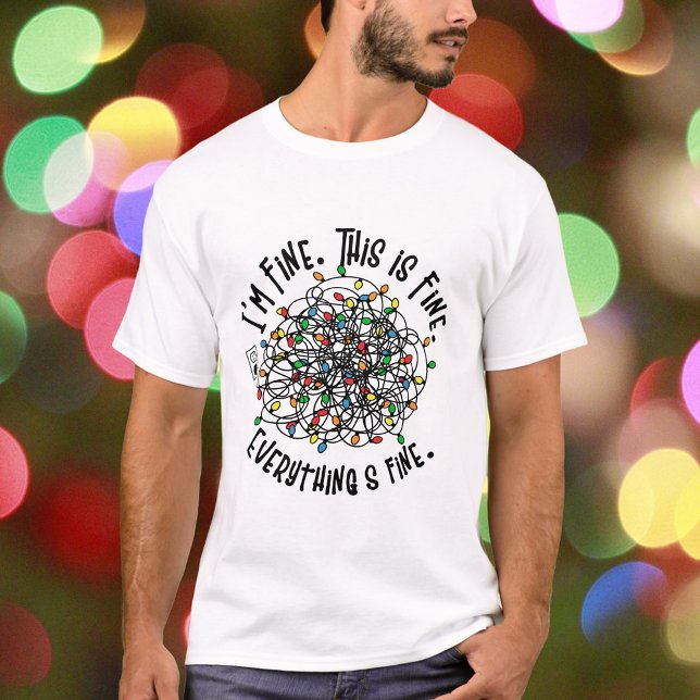 Camiseta Isto é ótimo, Luzes de Natal Encantadas (This is fine Funny Tangled Christmas Lights T-Shirt
)