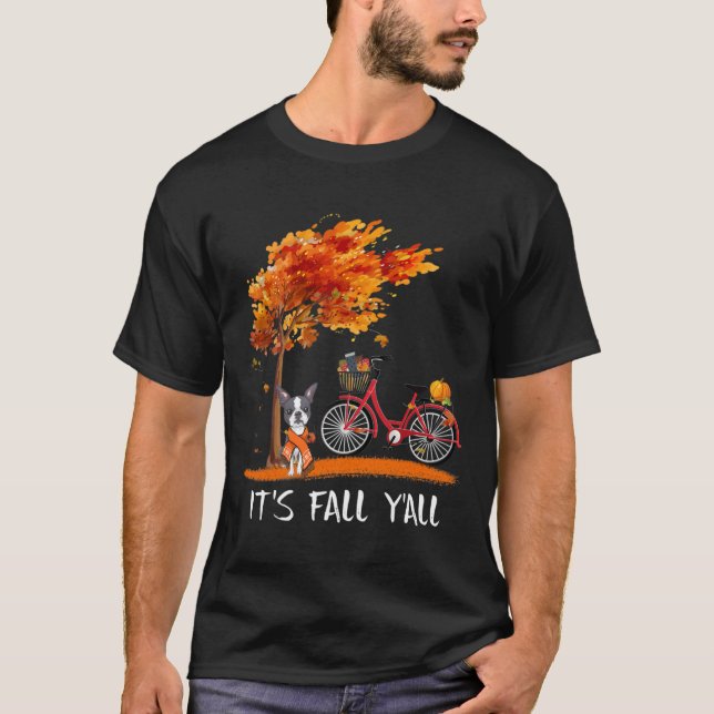 Camiseta It_#39_s Fall Y_#39_all Boston Terrier Bike Pumpki (Frente)