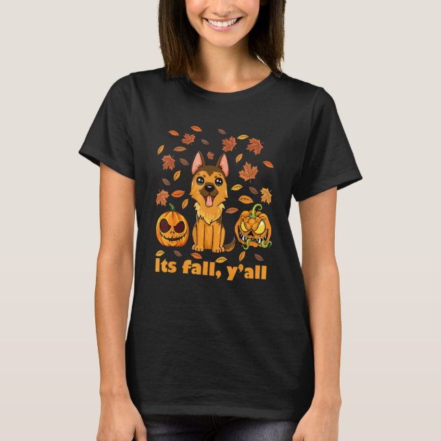 Camiseta It fall yall German Shepherd puppy leaves falling  (Frente)