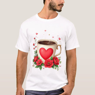 Camiseta It Is Coffee Time With Mug And Red Hearts