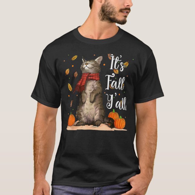 Camiseta It’s Fall Y’all Cat - Cat Autumn Leaves Kitten Lov (Frente)
