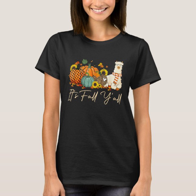Camiseta It s Fall Y all Llama Leopard Pumpkin Halloween Fa (Frente)