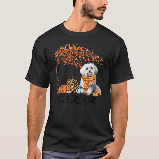 Camiseta It’s Fall Y’all Maltese Dog Autumn Fall Tree Leopa (Frente)