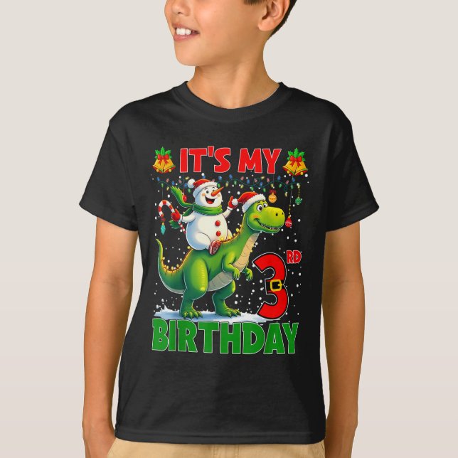 Camiseta It’s My 3rd Birthday Xmas Snowman Riding Dinosaur  (Frente)