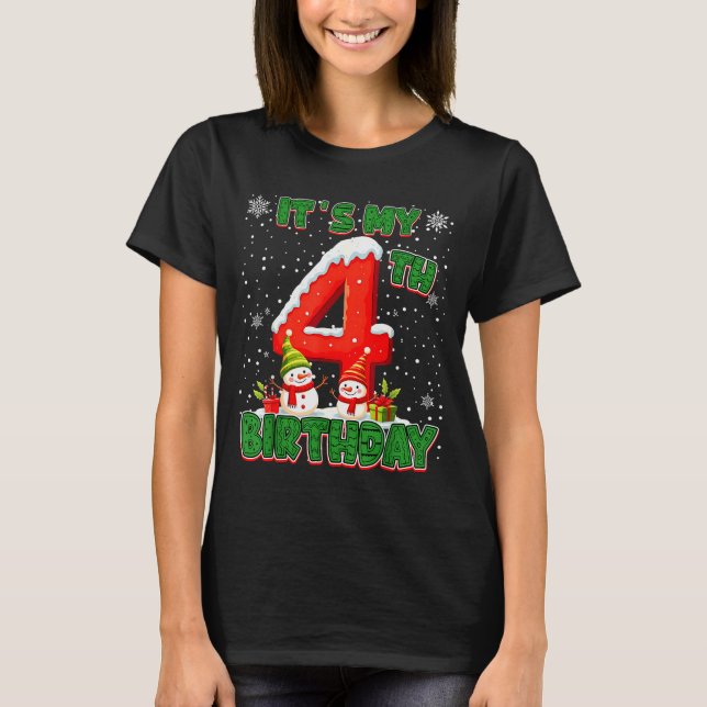 Camiseta It’s My 4th Birthday Christmas Snowman 4 Year Old  (Frente)