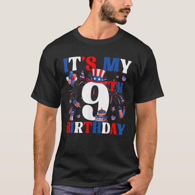 Camiseta It s My 9th Birthday USA Flag Independence Day 4th (Frente)
