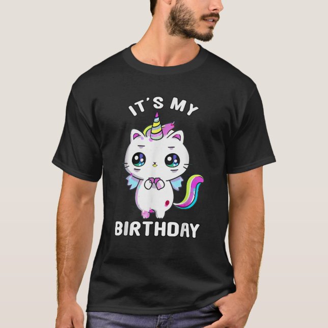 Camiseta It s My Birthday Caticorn Meowgical Cat Kittycorn  (Frente)