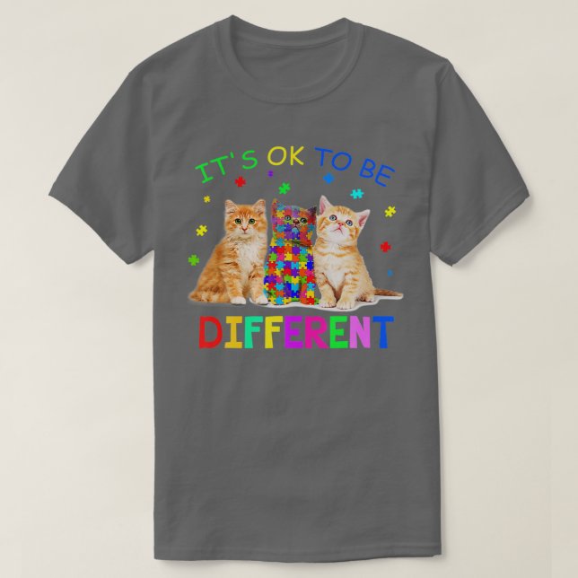 Camiseta It S Ok O Be Different Cat Autism Awareness  (Frente do Design)