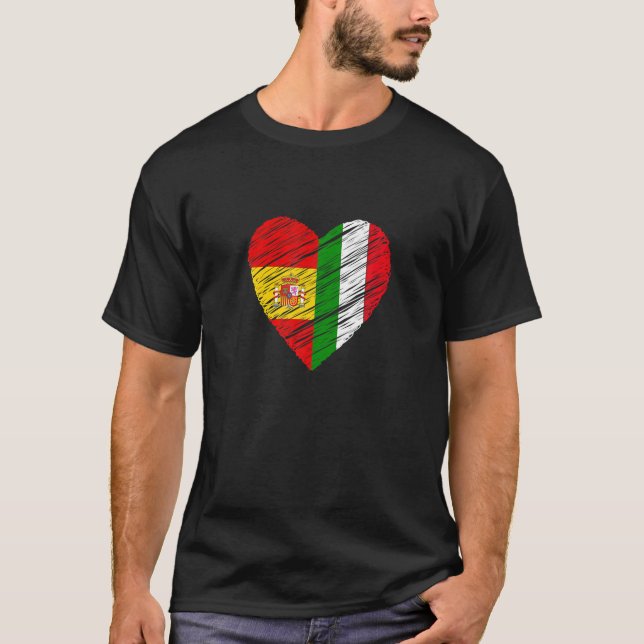 Camiseta Itália Coração Espanha Bandeira espanhola Bandeira (Frente)