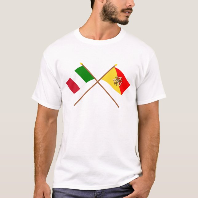 Camiseta Italia e bandeiras cruzadas Sicilia (Frente)