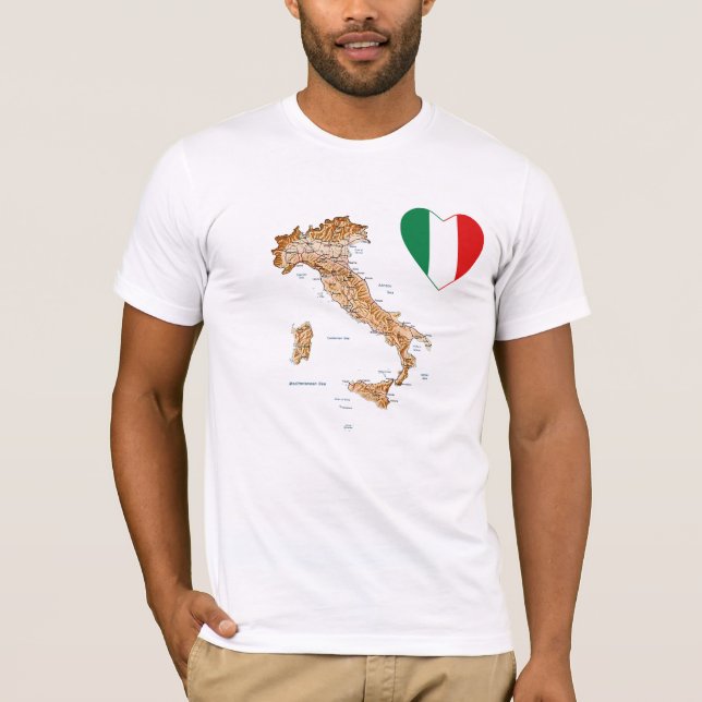 Camiseta Itália Flag Heart and Map T-Shirt (Frente)